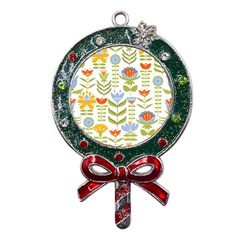 Seamless Pattern With Various Flowers Leaves Folk Motif Metal X mas Lollipop With Crystal Ornament by Mog4mog4