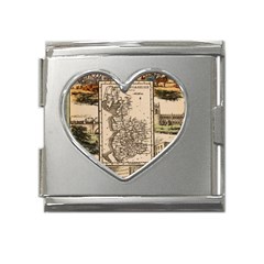 Antique Map Railway Lines Railway Train Char Mega Link Heart Italian Charm (18mm) by Mog4mog4