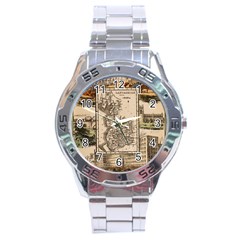 Antique Map Railway Lines Railway Train Char Stainless Steel Analogue Watch by Mog4mog4