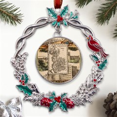 Antique Map Railway Lines Railway Train Char Metal X mas Wreath Holly Leaf Ornament