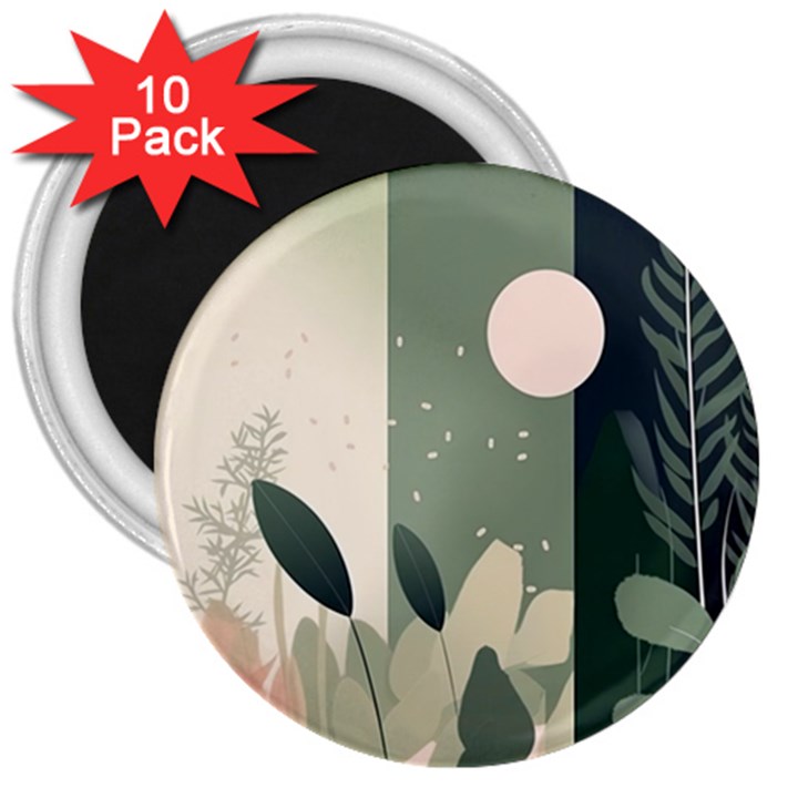 Spring Floral Plants Foliage Minimal Minimalist 3  Magnets (10 pack) 