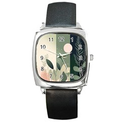 Spring Floral Plants Foliage Minimal Minimalist Square Metal Watch by Mog4mog4