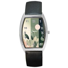 Spring Floral Plants Foliage Minimal Minimalist Barrel Style Metal Watch by Mog4mog4