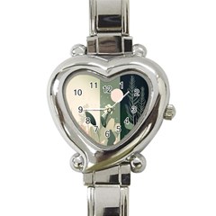 Spring Floral Plants Foliage Minimal Minimalist Heart Italian Charm Watch by Mog4mog4