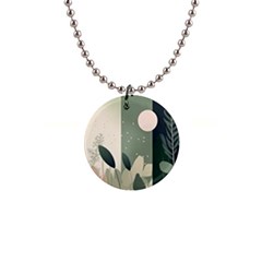 Spring Floral Plants Foliage Minimal Minimalist 1  Button Necklace by Mog4mog4