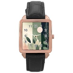 Spring Floral Plants Foliage Minimal Minimalist Rose Gold Leather Watch  by Mog4mog4