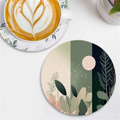 Spring Floral Plants Foliage Minimal Minimalist Uv Print Round Tile Coaster by Mog4mog4