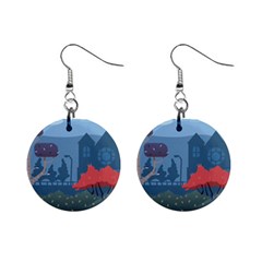 Town Vector Illustration Illustrator City Urban Mini Button Earrings by Mog4mog4