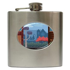 Town Vector Illustration Illustrator City Urban Hip Flask (6 Oz) by Mog4mog4