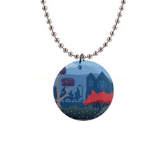 Town Vector Illustration Illustrator City Urban 1  Button Necklace by Mog4mog4