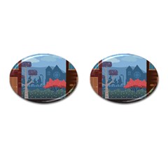 Town Vector Illustration Illustrator City Urban Cufflinks (oval) by Mog4mog4