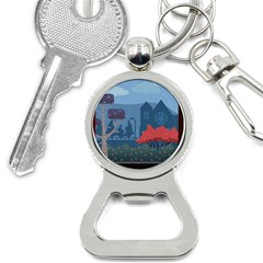 Town Vector Illustration Illustrator City Urban Bottle Opener Key Chain by Mog4mog4