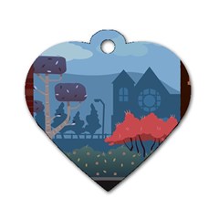 Town Vector Illustration Illustrator City Urban Dog Tag Heart (two Sides) by Mog4mog4