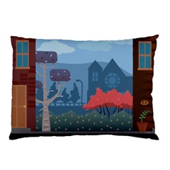 Town Vector Illustration Illustrator City Urban Pillow Case by Mog4mog4