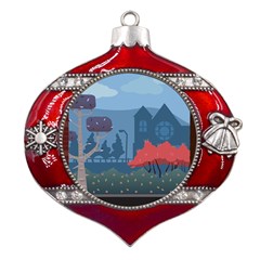 Town Vector Illustration Illustrator City Urban Metal Snowflake And Bell Red Ornament