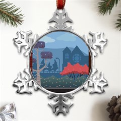 Town Vector Illustration Illustrator City Urban Metal Small Snowflake Ornament