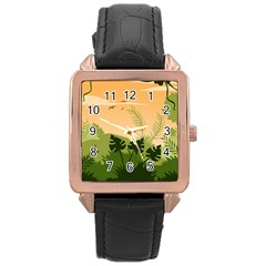 Forest Images Vector Rose Gold Leather Watch  by Mog4mog4