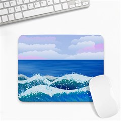 Illustration Landscape Sea Ocean Waves Beach Blue Small Mousepad by Mog4mog4