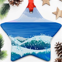 Illustration Landscape Sea Ocean Waves Beach Blue Ornament (star)