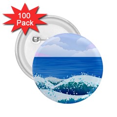 Illustration Landscape Sea Ocean Waves Beach Blue 2 25  Buttons (100 Pack)  by Mog4mog4