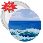 Illustration Landscape Sea Ocean Waves Beach Blue 3  Buttons (100 pack)  Front