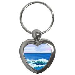 Illustration Landscape Sea Ocean Waves Beach Blue Key Chain (heart) by Mog4mog4