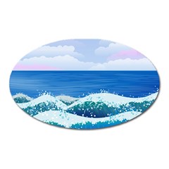 Illustration Landscape Sea Ocean Waves Beach Blue Oval Magnet by Mog4mog4