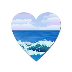 Illustration Landscape Sea Ocean Waves Beach Blue Heart Magnet by Mog4mog4