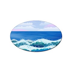 Illustration Landscape Sea Ocean Waves Beach Blue Sticker Oval (100 Pack) by Mog4mog4