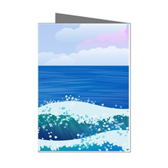 Illustration Landscape Sea Ocean Waves Beach Blue Mini Greeting Cards (pkg Of 8)