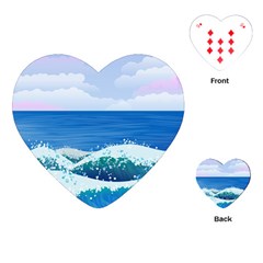 Illustration Landscape Sea Ocean Waves Beach Blue Playing Cards Single Design (heart)