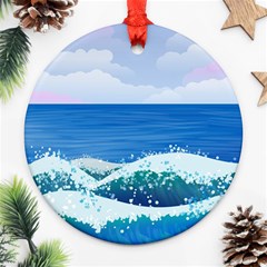 Illustration Landscape Sea Ocean Waves Beach Blue Round Ornament (two Sides) by Mog4mog4