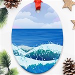 Illustration Landscape Sea Ocean Waves Beach Blue Oval Ornament (Two Sides) Front