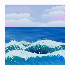 Illustration Landscape Sea Ocean Waves Beach Blue Medium Glasses Cloth (2 Sides) by Mog4mog4