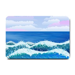 Illustration Landscape Sea Ocean Waves Beach Blue Small Doormat by Mog4mog4