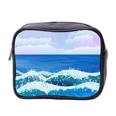 Illustration Landscape Sea Ocean Waves Beach Blue Mini Toiletries Bag (two Sides) by Mog4mog4