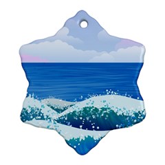 Illustration Landscape Sea Ocean Waves Beach Blue Ornament (snowflake) by Mog4mog4