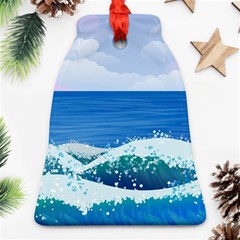 Illustration Landscape Sea Ocean Waves Beach Blue Ornament (bell)