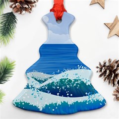 Illustration Landscape Sea Ocean Waves Beach Blue Christmas Tree Ornament (two Sides)