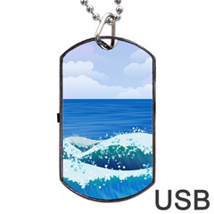 Illustration Landscape Sea Ocean Waves Beach Blue Dog Tag Usb Flash (two Sides) by Mog4mog4