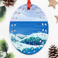 Illustration Landscape Sea Ocean Waves Beach Blue Ornament (oval Filigree)