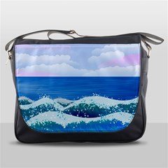 Illustration Landscape Sea Ocean Waves Beach Blue Messenger Bag by Mog4mog4