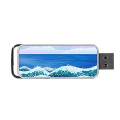 Illustration Landscape Sea Ocean Waves Beach Blue Portable Usb Flash (two Sides) by Mog4mog4