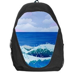 Illustration Landscape Sea Ocean Waves Beach Blue Backpack Bag by Mog4mog4