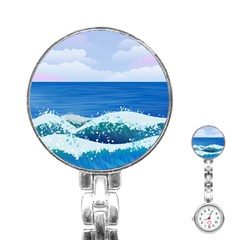 Illustration Landscape Sea Ocean Waves Beach Blue Stainless Steel Nurses Watch by Mog4mog4