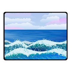 Illustration Landscape Sea Ocean Waves Beach Blue Two Sides Fleece Blanket (small) by Mog4mog4