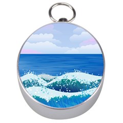 Illustration Landscape Sea Ocean Waves Beach Blue Silver Compasses by Mog4mog4