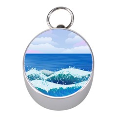 Illustration Landscape Sea Ocean Waves Beach Blue Mini Silver Compasses by Mog4mog4