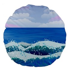 Illustration Landscape Sea Ocean Waves Beach Blue Large 18  Premium Flano Round Cushions by Mog4mog4