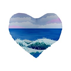 Illustration Landscape Sea Ocean Waves Beach Blue Standard 16  Premium Flano Heart Shape Cushions by Mog4mog4